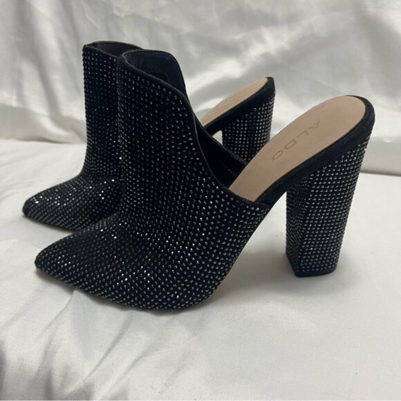 Aldo Rhinestone Crystal Embellished Mules Heels Black 7.5 - Picture 4 of 11